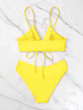 New Women's Swimsuit High Waist Two Piece Bikini Set Hollow Out V-neck Bandage Cross Backless Beach Swimwear Summer Bathing Suit