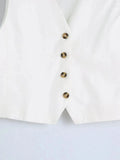 Foridol White Cotton Linen Long Pants Set Sleeveless Vest Pants Suit Office Lay Autumn Summer Wide Leg Casual Fashion Set Outfit