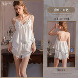Elegant Strap Padded Sexy Loungewear Set Camisole And Shorts Two-piece Set Bowknot Pajamas For Women Summer Style Charming BE8K