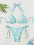 Embroidery Mesh Lace Halter High Cut Bikini Female Swimsuit Women Swimwear Two-pieces Bikini Set Bather Bathing Suit Swim Beach