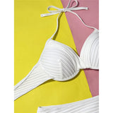 Wrinkled Halter Underwired Bikini Women Swimwear Female Swimsuit Two-pieces Bikini set Mid Waist Bather Bathing Suit Swim V5440