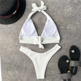 Halter Wrinkled Crinkled Bikini Women Swimwear Female Swimsuit Two-Pieces Bikini Set Brazilian Bather Bathing Suit Swim V2922