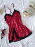 Sexy Pajamas Women's Lace Suspender Nightdress Silk Thin Dress Lingerie Women Nightgowns Sexy Solid Nightwear Summer Loungewear