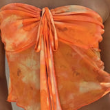 Summer Tank Tops for Women Sleeveless Tie-dye Print Cropped Street Vest Fashion Ruffle Tube Tops