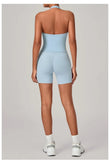 Women's Seamless Yoga Fitness Sets Sports Halter Neck Backless Vest Hip-lifting Slim Fit Shorts Suits Running Workout Gym Sets