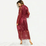 Sleepwear Women's Bathrobe Sexy Lingerie Lace Satin Kimono Sleep Long Dress Robes Pajamas Nightgown