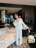 Women's spring and summer modal pajamas, comfortable three-piece home wear set with chest pad