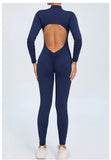 Women Sportwear Yoga Jumpsuit Zip Long Sleeve Back Open Outfit Fitness Tracksuit Tight One-piece Gym Overalls Sports Bodysuit
