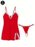 Sexy Sleepwear For Women Lace V-Neck Nightgown Split Hem Soft Lingerie Nightwear Sleeveless NightdressFemale Dress Thongs Sets