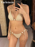 Halter Fishnet Bikini Women Swimwear Female Swimsuit Two-Pieces Bikini Set High Cut Leg Padded Bather Bathing Suit Swim V8339