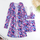 New Sexy 3 Pieces Suit for Women Neck Hanging Bikini Set+Cover-up Swimwear Sunproof Tankini High Waist Shorts Swimsuit Beachwear