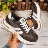 Fashion Stripe Thick Bottom Sneakers Women 2026 Autumn Platform Lace Up Sport Shoes Woman Anti Slip Thick Sole Running Shoes