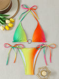 Halter Triangle String Bikinis 2026 Women Sexy Ring Linked Swimsuit Printed Swimwear Female Bathers Bathing Swimming Swim Suit