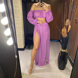 2026 Leopard Off Shoulder Long Sleeve 2 Pieces Set Beach Cover Up Cover-ups Beach Dress Beach Wear Beachwear Female Women V3728
