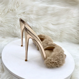 Super High Heels Summer Women Slippers Fur pointed toes Slip On Slides high heels 12cm sexy women sandals 33-4512cm