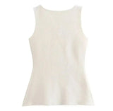 Women's Sleeveless Knit Top With Metal Buttons White Sleeveless Button Down Vest And Maxi Skirt Two Piece Set For Women S7XY