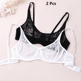 2 Pcs Sexy Womens Lace Bra Underwire BH Hollow Out Perspective Underwear Lingerie BH Tops Plus Size Brassiere B C D E Cup