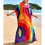 2026 New Colorful Kaftan Tunic Beach Dress Beach Wear Beachwear Beach Cover Up Cover-upsLoose Maxi Dress Female Women V4428