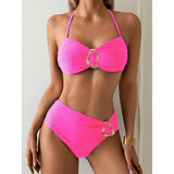 S - XL Metal Ring Halter Female Swimsuit High Waist Bikini Women Swimwear Two-Pieces Bikini Set Bather Bathing Suit Swim V6933