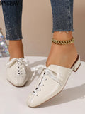 2026 New Retro Summer Brown Women's Slippers Thick Low Heels Square Head Lace Up Ladies Comfortable Outdoor Beach Sliders 35-45