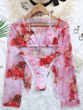 Marble Print V-Bar Underwired Bikini Women Swimsuit Female Swimwear Three-pieces Bikini Set Push Up Bathing Suit Beach Sarong