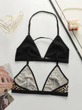 Leopard print black 2-piece set without steel rim or chest cushion women underwear with sexy straps girls' bra Lingerie MR3475
