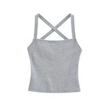 Solid Color Sexy Back-Cross-Strap Tank Top For Women New Summer Slim-Fit Short Outerwear Base Top Pure Desire Casual Style 56ZA