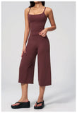 Gym Workout Yoga Sets Women Square Neck Slimming Sports Tank Top Fitness Gym Suit Outdoor High Waist Flare Pants Two-piece Set