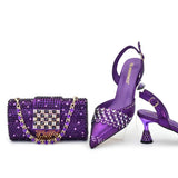 Doershow beautiful Italian Shoes And Bag Sets For Evening Party With Stones Italian Leather Handbags Match Bags! 11-1