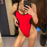 Sexy Splicing V Neck Cross Back Women Swimwear One Piece Swimsuit Female High Leg Cut Monokini Bather Bathing Suit Swim V5261