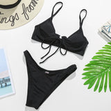 Ribbed Underwired V-Bar Bikini 2026 Women Swimsuit Female Swimwear Two Pieces Bikini Set Knotted Push Up Bathing Suit Swim Lady