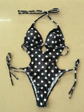 S - XL Polka Dots Halter High Leg Cut One Piece Swimsuit Women Swimwear Female Backless Monokini Bather Bathing Suit Swim V7539