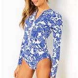 2024 New Women Swimsuit One Pieces Sexy Sports Wear Print Ladies Bathing Suit Long Sleeves Beach Wear Surfling Suit  Rashguad