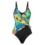 Vintage Black Tie Dye Gradient Swimwear Women 2026 V Neck Drawstring Slim Tummy Control One Piece Swimsuit Bathing Suit Monokini