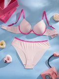 Letter Trim Women's Underwear Set Solid Push Up Bra Soft Seamless Female Panties Fashion Daily Sexy Lingerie
