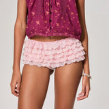 Sexy Summer Lace Tiered Ruffled Shorts Women Solid Color Cute Bottoms High Rise Lolita Short Pants