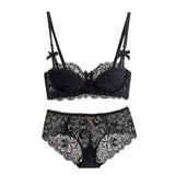 French Pure Desire Bralette AB Cup Wireless Lace Bra Set-Small Bust Push Up Comfort  Chubby Girl Bow Design Thin Fold Plus Size
