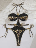 Golden Leopard Halter Underwired One Piece Swimsuit Women Swimwear Female Backless Monokini High Cut Bathing Suit Swim Bodysuit