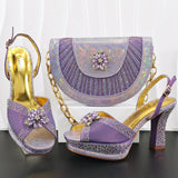 Doershow Italian COFFEE Shoes And Bag Sets For Evening Party With Stones Italian Leather Handbags Match Bags! HM1-1