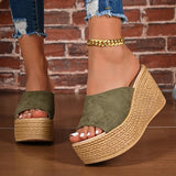 Summer 9Cm Chunky Heeled Slippers Women Plus Size 43 Peep Toe Platform Wedges Sandals Woman Casual High Heel Sandles Female
