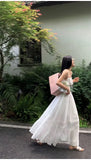 Women's Fashion All-Cotton Strap Long Dress Women's Satin Dress Lace Trim Elegant Evening Wear Dress For Woman Sleeveless GNTG