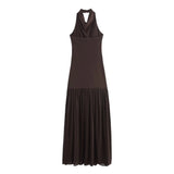 Women's Sexy And Alluring Off-shoulder Halter Neck Ruched Slim-fit Waist-cinching Solid Color Dress Pure Desire Elegant WXRY