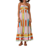Women's Sleeveless Strapless Long Dress Bohemian Sleeveless Drawstring Loose Tube Dress Summer Holiday Beach Dress