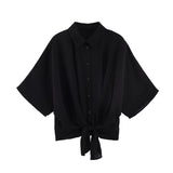 Women's Fashion Short-Sleeve Shirt Black White Striped Front Shirt Short Sleeve Button Up Blouse For Women Casual Wear 884U