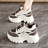 Fashion Lace Up Chunky Sneakers for Women Comfort Breathable Platform Sports Shoes Woman Pu Leather Thick Bottom Running Shoes