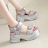 Silver Chunky Platform Sandals for Women Summer Wedge Heels Sport Sandals Woman Comfortable Thick Bottom Casual Sandles Female