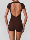 Butt Lifting One Piece Body Shaping Yoga Jumpsuit Women Short Sleeve Hollow Out Backless Bodycon Shorts Sports Suit Workout Wear
