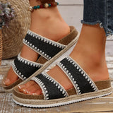 Bohemian Style Platform Slippers Women Plus Size 43 Embroidery Denim Thick Bottom Sandals Woman Open Toe Non Slip Summer Sandles