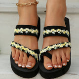 2025 Thick Bottom Clip Toe Slippers for Women Fashion Floral Fabric Wedge Sandals Woman Summer Eva Wear-Resistant Slides Female