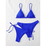 Sexy 3 Piece Bikini Set Women Solid Blue Purple Push Up Bandage Triangle Swimsuit Brazilian Beach Bathing Suit Swumwear Biquini